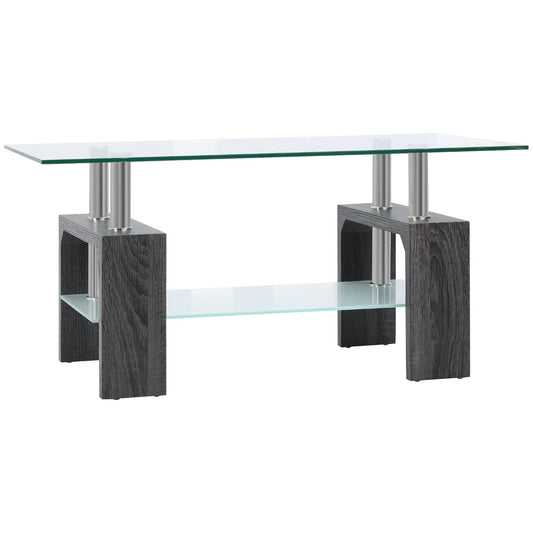Rectangular Glass Coffee Table, 2-Tier Center Table, Grey Coffee Tables Clear Glass, Grey Leg at Gallery Canada