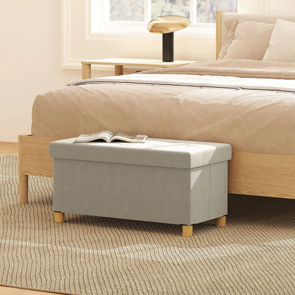 Velvet Upholstered Foldable Storage Ottoman Bench, Wood Legs Storage Ottomans & Benches at Gallery Canada