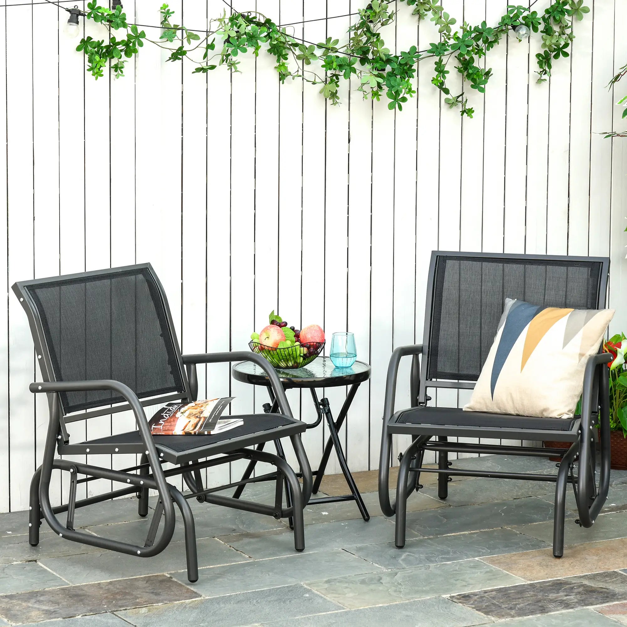 Patio Glider Set, 2 Outdoor Chairs, Breathable Mesh Seat, Black Outdoor Gliders at Gallery Canada