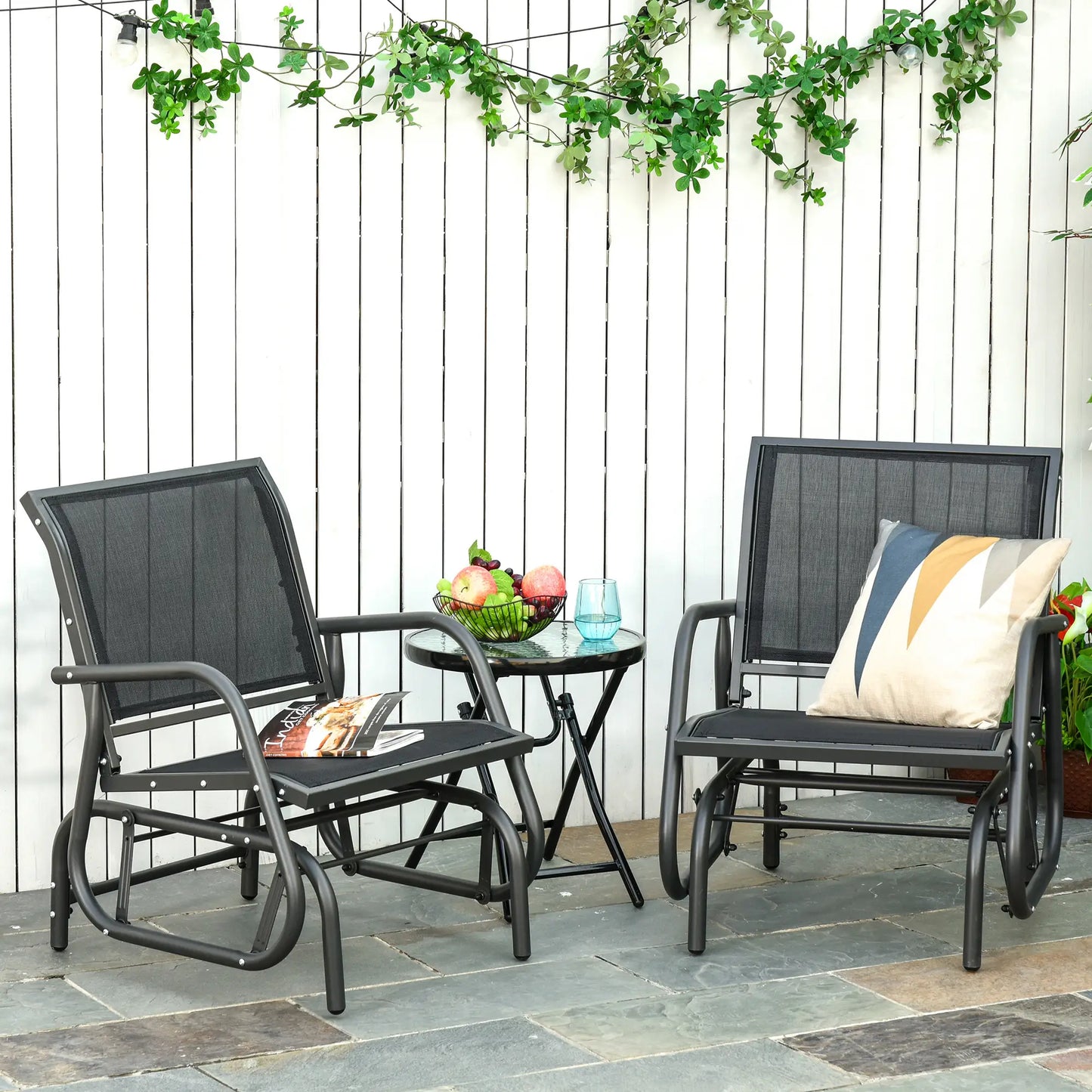Patio Glider Set, 2 Outdoor Chairs, Breathable Mesh Seat, Black Outdoor Gliders at Gallery Canada