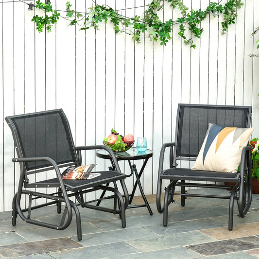 Patio Glider Set, 2 Outdoor Chairs, Breathable Mesh Seat, Black Outdoor Gliders Black, Dark Grey at Gallery Canada