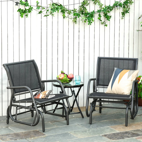 Patio Glider Set, 2 Outdoor Chairs, Breathable Mesh Seat, Black