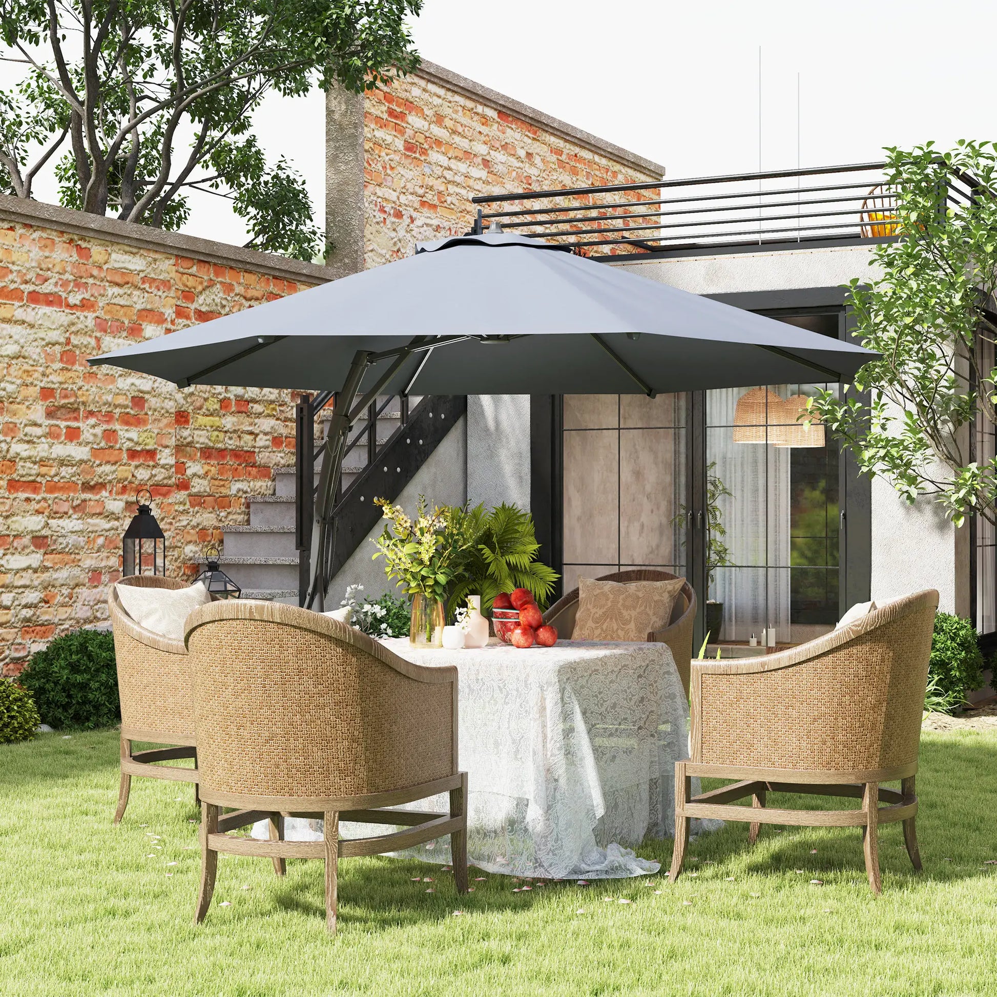 11FT Cantilever Umbrella, 8 Ribs, 360° Rotation, UPF 50+, Grey Patio Umbrellas at Gallery Canada