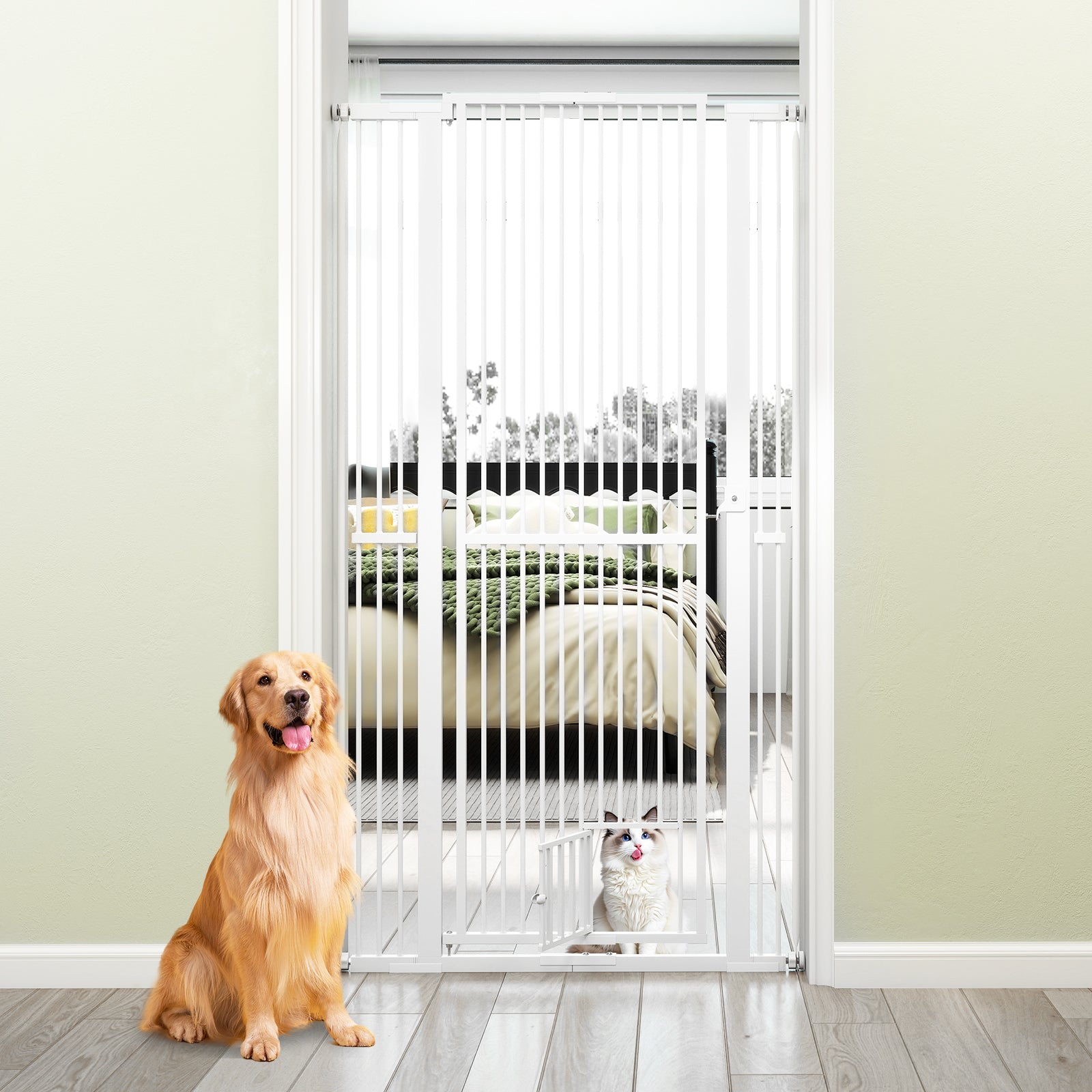 67.5" Extra Tall Pet Gate Heavy-Duty Metal Cat Gate with 30.5"-41" Wide Opening, White Pet Gate at Gallery Canada