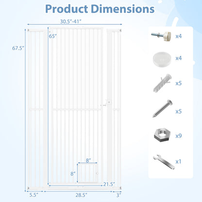 67.5" Extra Tall Pet Gate Heavy-Duty Metal Cat Gate with 30.5"-41" Wide Opening, White Pet Gate at Gallery Canada