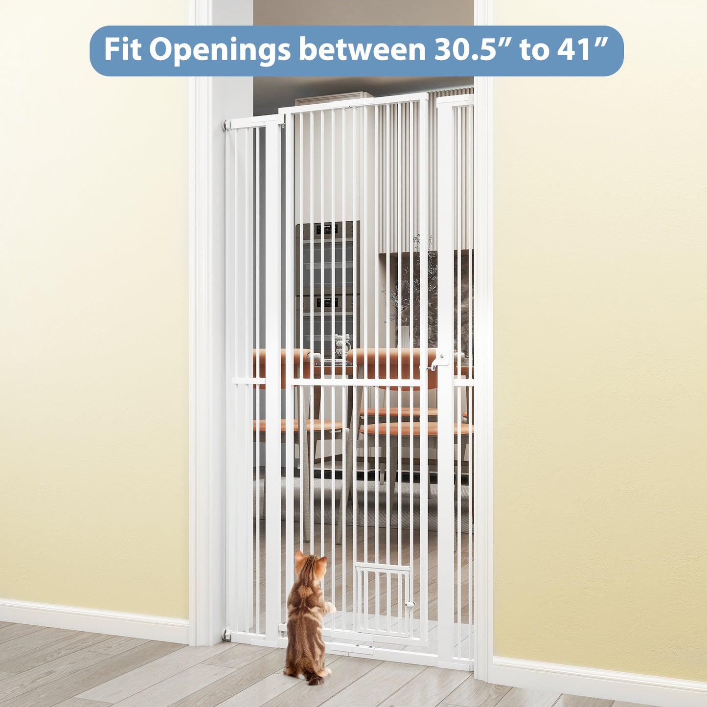 67.5" Extra Tall Pet Gate Heavy-Duty Metal Cat Gate with 30.5"-41" Wide Opening, White Pet Gate at Gallery Canada