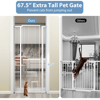 67.5" Extra Tall Pet Gate Heavy-Duty Metal Cat Gate with 30.5"-41" Wide Opening, White Pet Gate at Gallery Canada