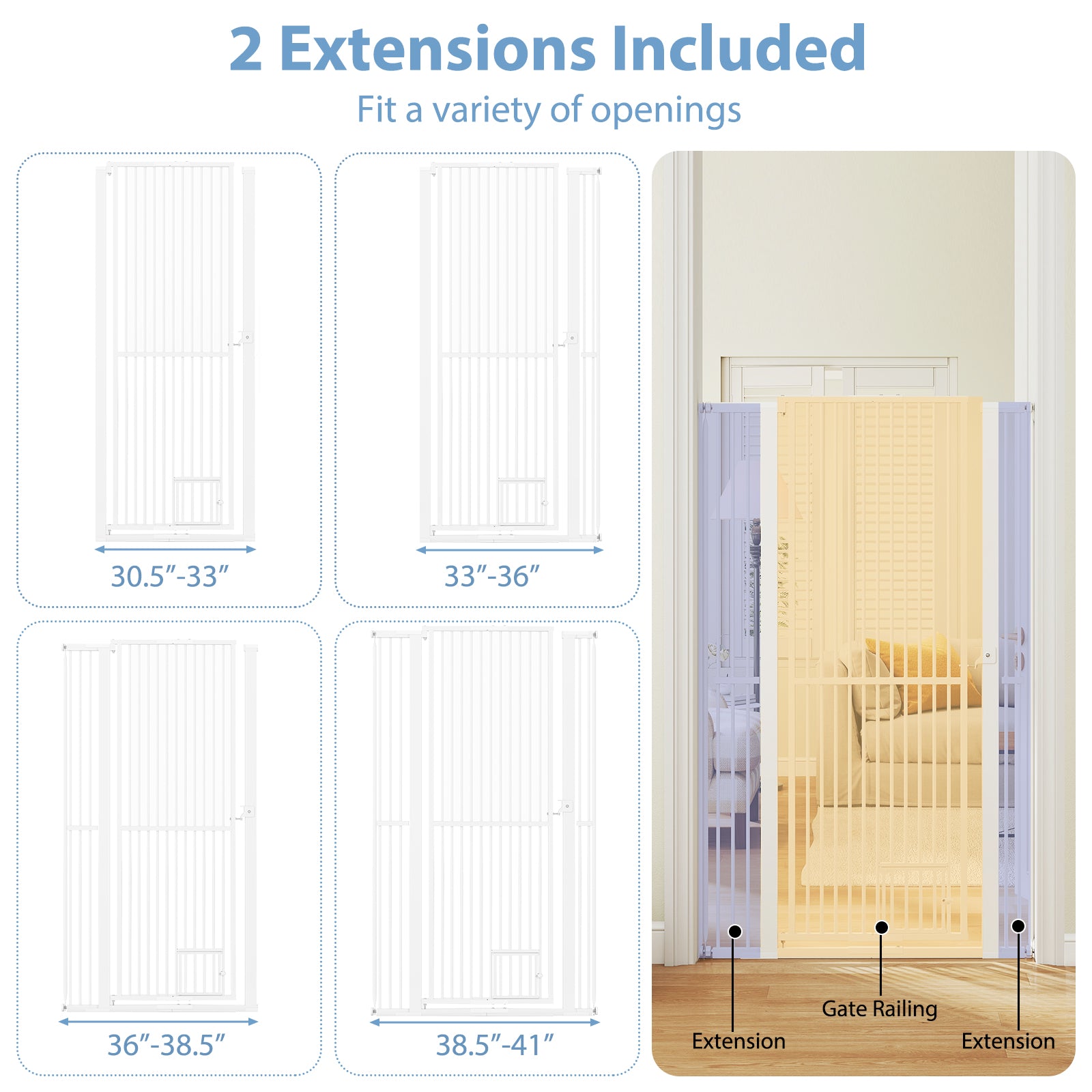 67.5" Extra Tall Pet Gate Heavy-Duty Metal Cat Gate with 30.5"-41" Wide Opening, White Pet Gate at Gallery Canada