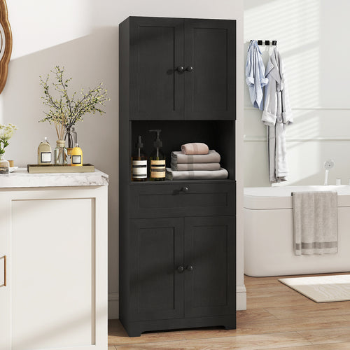 67.5 Inch Tall Freestanding Floor Cabinet, 4 Doors, 1 Drawer, Black