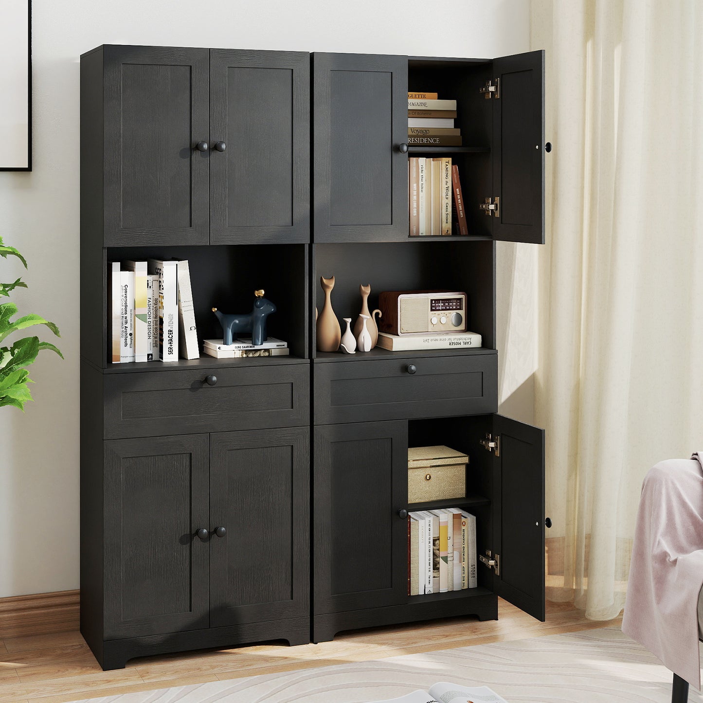 67.5 Inch Tall Freestanding Floor Cabinet, 4 Doors, 1 Drawer, Black Sideboards Cabinets & Buffets at Gallery Canada