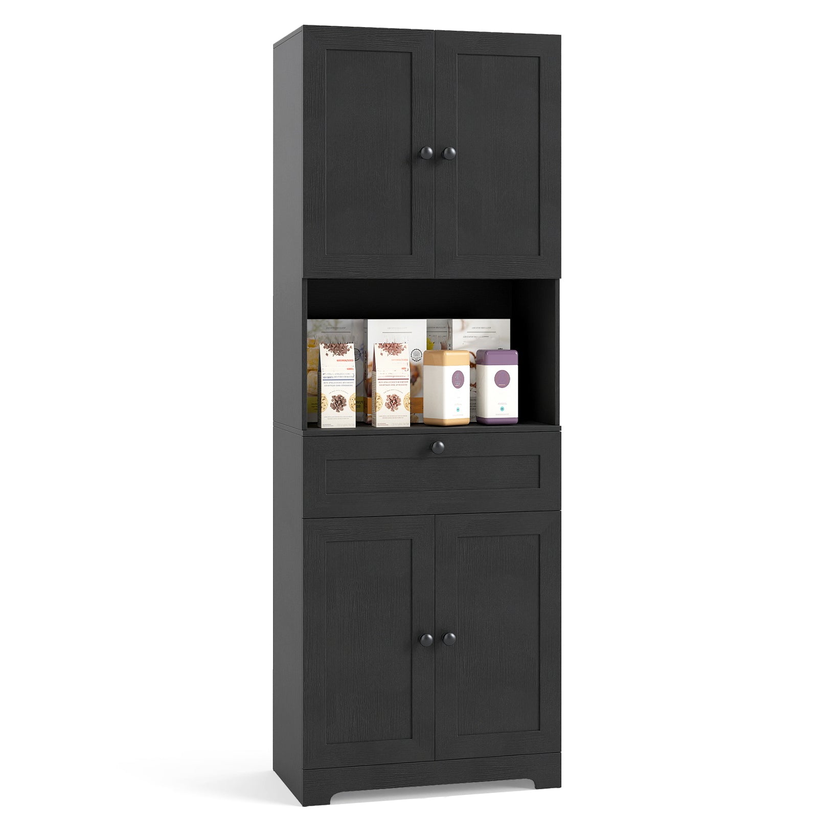 67.5 Inch Tall Freestanding Floor Cabinet, 4 Doors, 1 Drawer, Black Sideboards Cabinets & Buffets at Gallery Canada