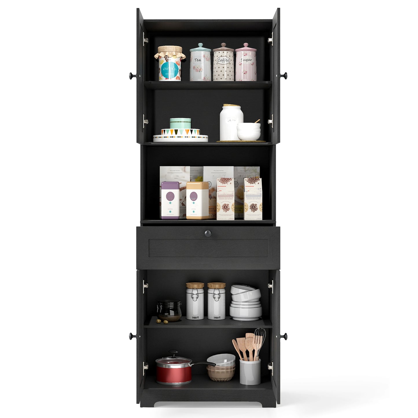 67.5 Inch Tall Freestanding Floor Cabinet, 4 Doors, 1 Drawer, Black Sideboards Cabinets & Buffets at Gallery Canada