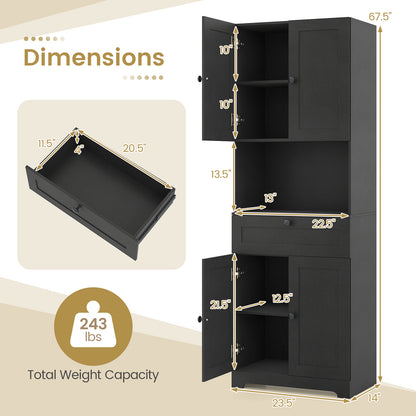 67.5 Inch Tall Freestanding Floor Cabinet, 4 Doors, 1 Drawer, Black Sideboards Cabinets & Buffets at Gallery Canada