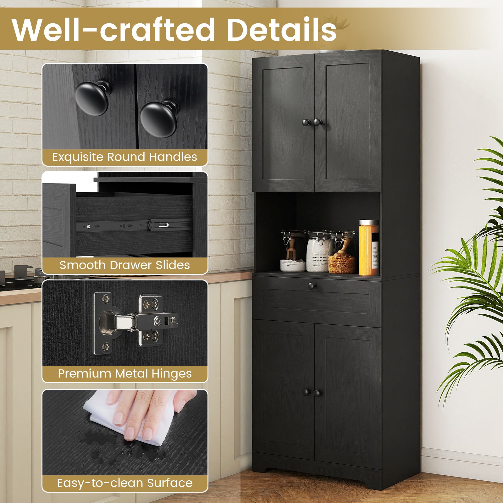 67.5 Inch Tall Freestanding Floor Cabinet, 4 Doors, 1 Drawer, Black Sideboards Cabinets & Buffets at Gallery Canada