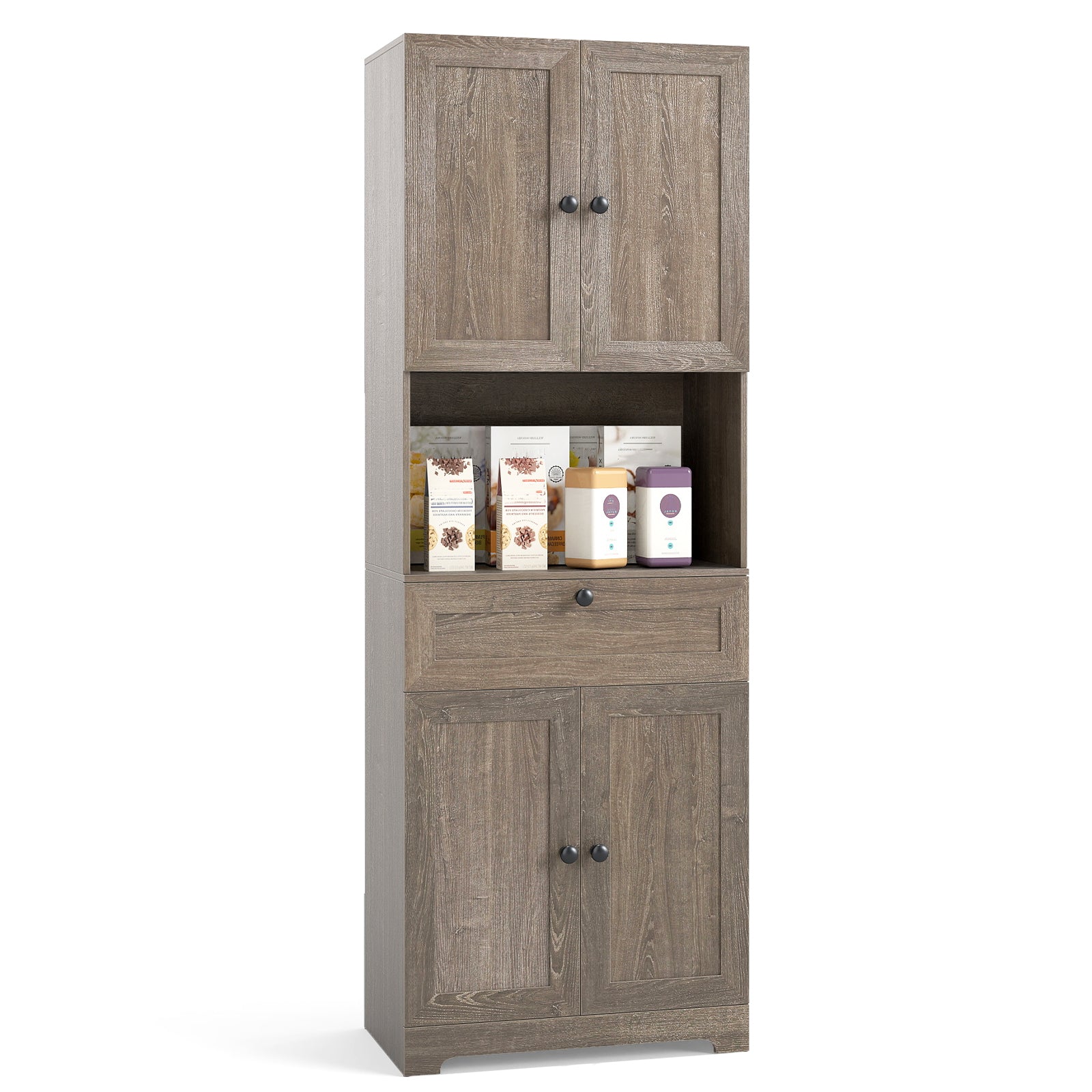 67.5 Inch Tall Freestanding Floor Cabinet, 4 Doors, 1 Drawer, Oak Sideboards Cabinets & Buffets Oak at Gallery Canada