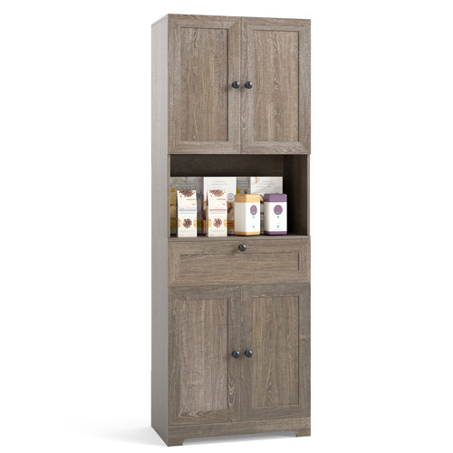 67.5 Inch Tall Freestanding Floor Cabinet, 4 Doors, 1 Drawer, Oak