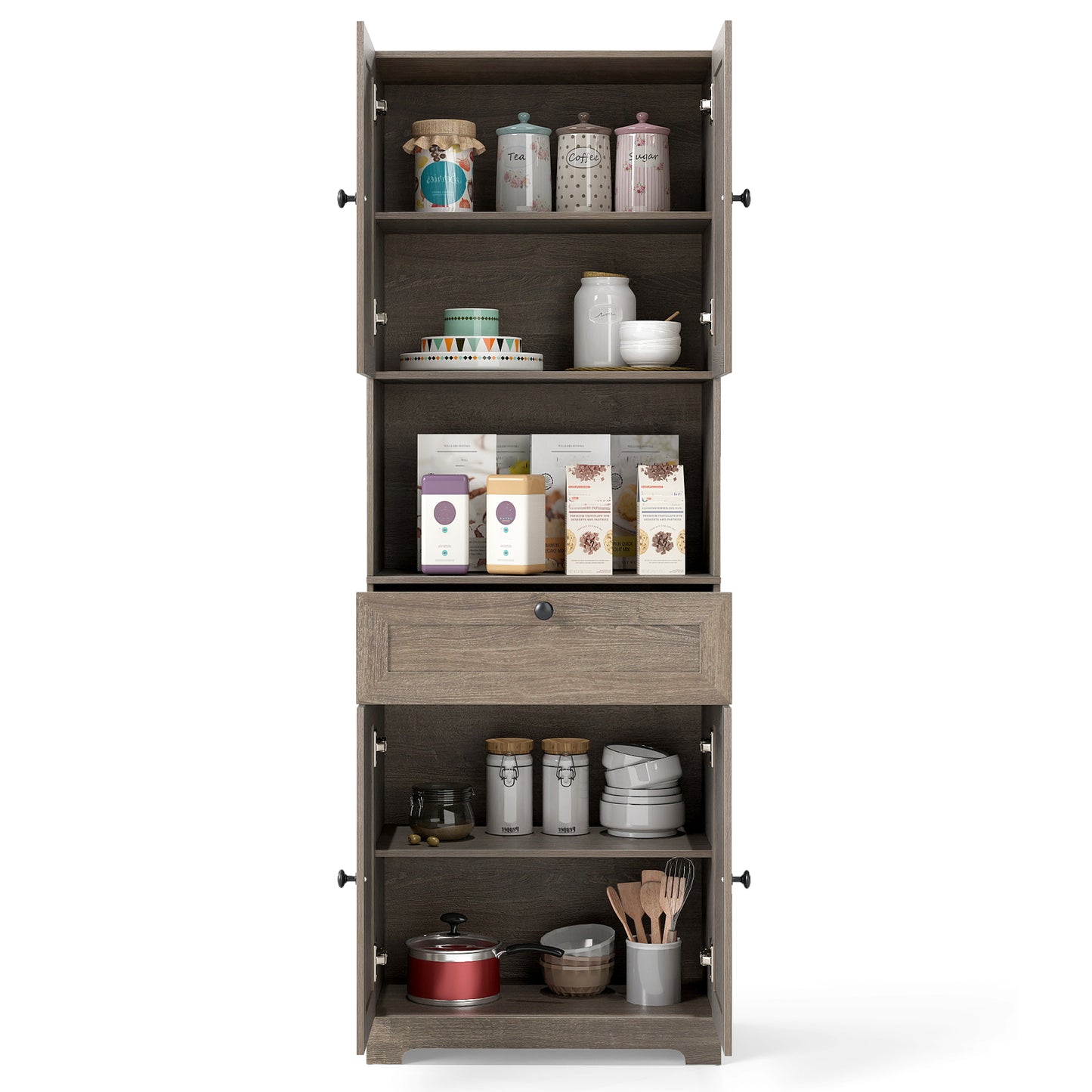 67.5 Inch Tall Freestanding Floor Cabinet, 4 Doors, 1 Drawer, Oak Sideboards Cabinets & Buffets at Gallery Canada