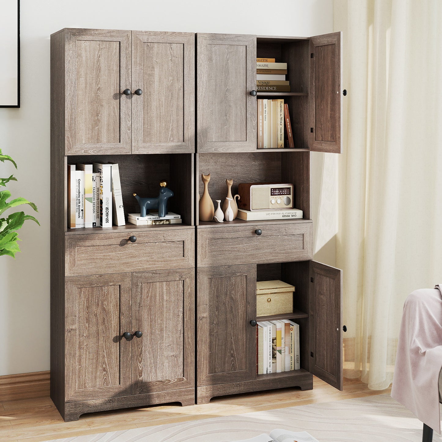 67.5 Inch Tall Freestanding Floor Cabinet, 4 Doors, 1 Drawer, Oak Sideboards Cabinets & Buffets at Gallery Canada