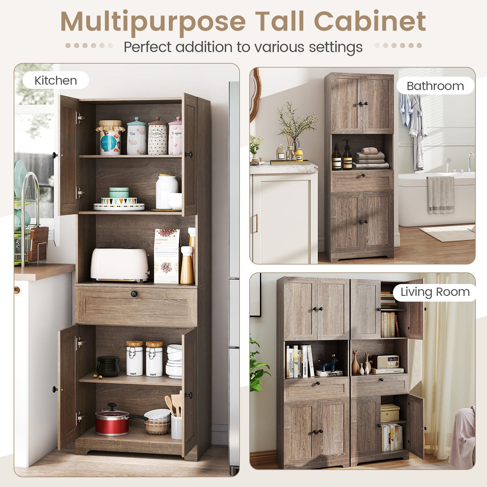 67.5 Inch Tall Freestanding Floor Cabinet, 4 Doors, 1 Drawer, Oak Sideboards Cabinets & Buffets at Gallery Canada