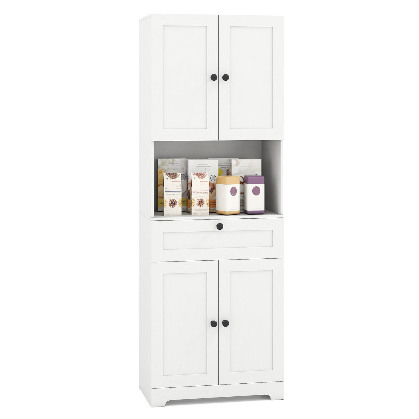 67.5 Inch Tall Freestanding Floor Cabinet, 4 Doors, 1 Drawer, White Sideboards Cabinets & Buffets White at Gallery Canada