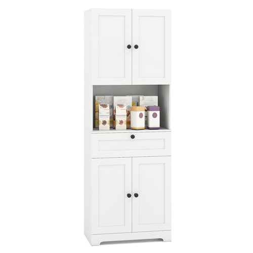 67.5 Inch Tall Freestanding Floor Cabinet, 4 Doors, 1 Drawer, White