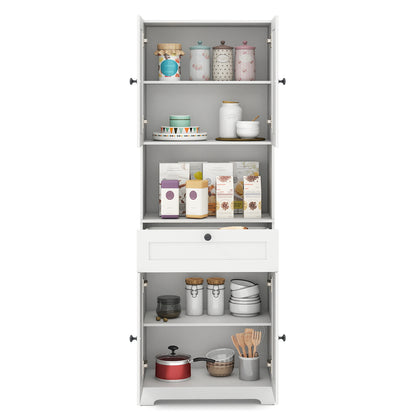 67.5 Inch Tall Freestanding Floor Cabinet, 4 Doors, 1 Drawer, White Sideboards Cabinets & Buffets at Gallery Canada