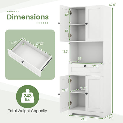 67.5 Inch Tall Freestanding Floor Cabinet, 4 Doors, 1 Drawer, White Sideboards Cabinets & Buffets at Gallery Canada