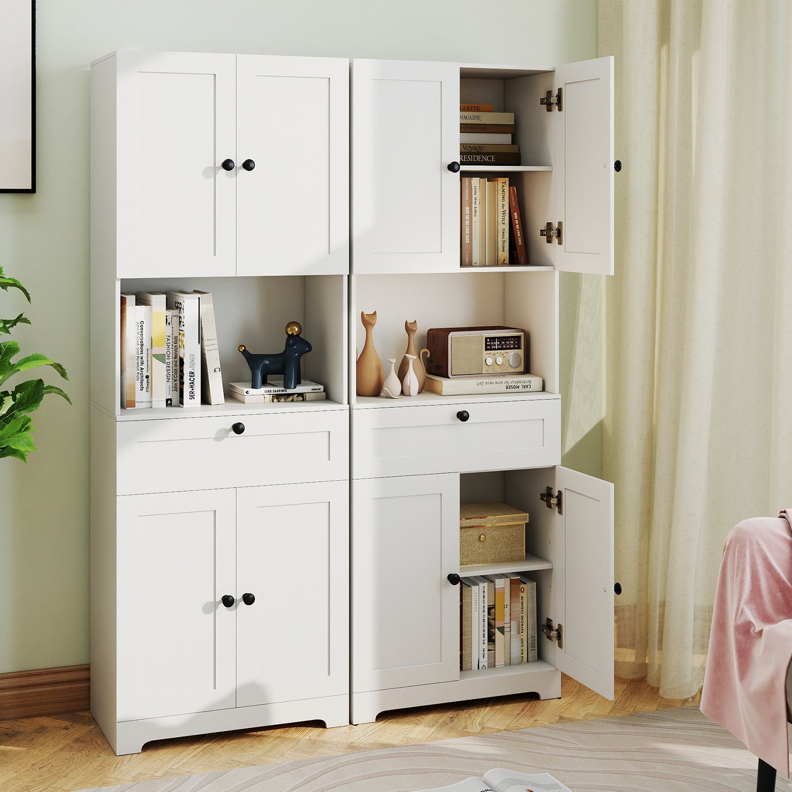 67.5 Inch Tall Freestanding Floor Cabinet, 4 Doors, 1 Drawer, White Sideboards Cabinets & Buffets at Gallery Canada
