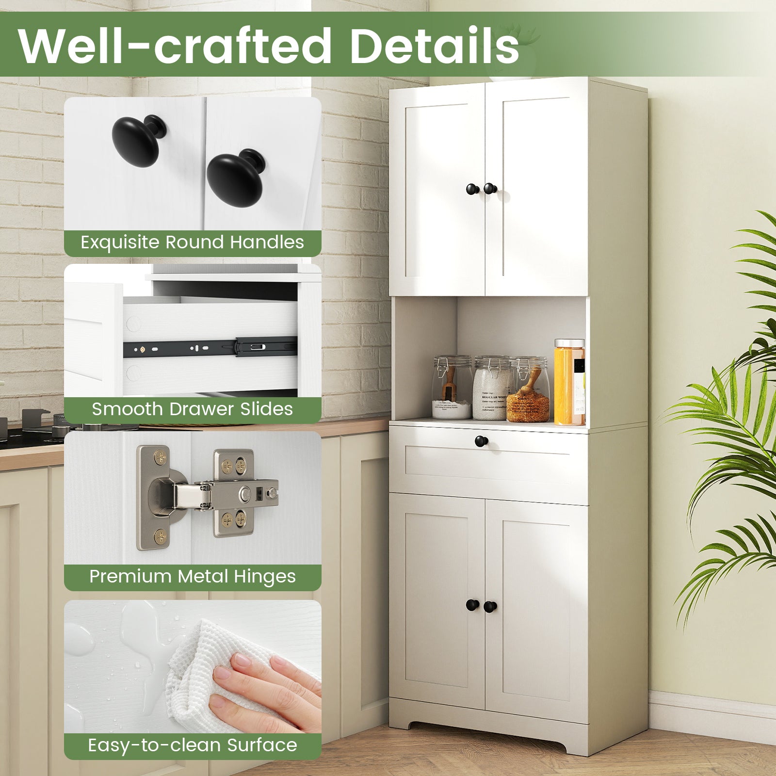 67.5 Inch Tall Freestanding Floor Cabinet, 4 Doors, 1 Drawer, White Sideboards Cabinets & Buffets at Gallery Canada