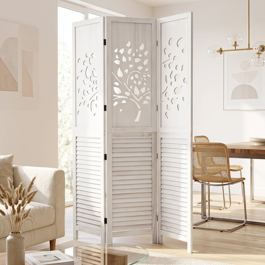 67" Folding Room Divider, 3 Panels with Tree Cutout, White Room Dividers White at Gallery Canada