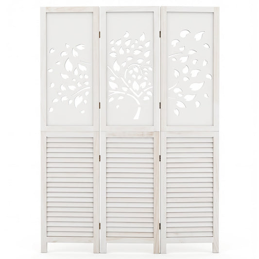 67" Folding Room Divider, 3 Panels with Tree Cutout, White Room Dividers White at Gallery Canada