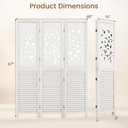 Séparateur de pièce pliable de 67"", 3 panneaux avec découpe en arbre, blanc