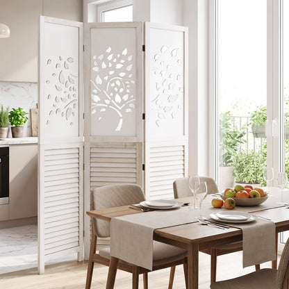 Séparateur de pièce pliable de 67"", 3 panneaux avec découpe en arbre, blanc