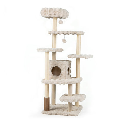 Arbre à chat de 67 pouces avec condo, perchoir, beige