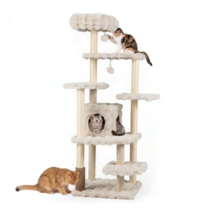 Arbre à chat de 67 pouces avec condo, perchoir, beige