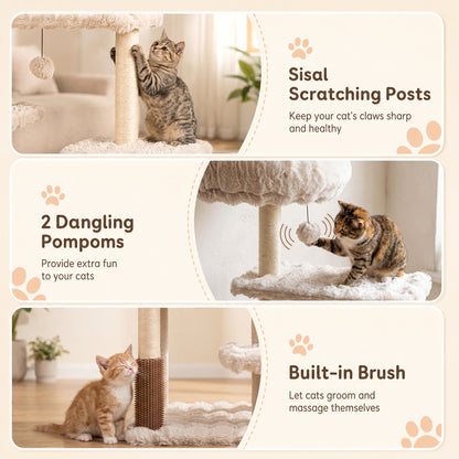 Arbre à chat de 67 pouces avec condo, perchoir, beige