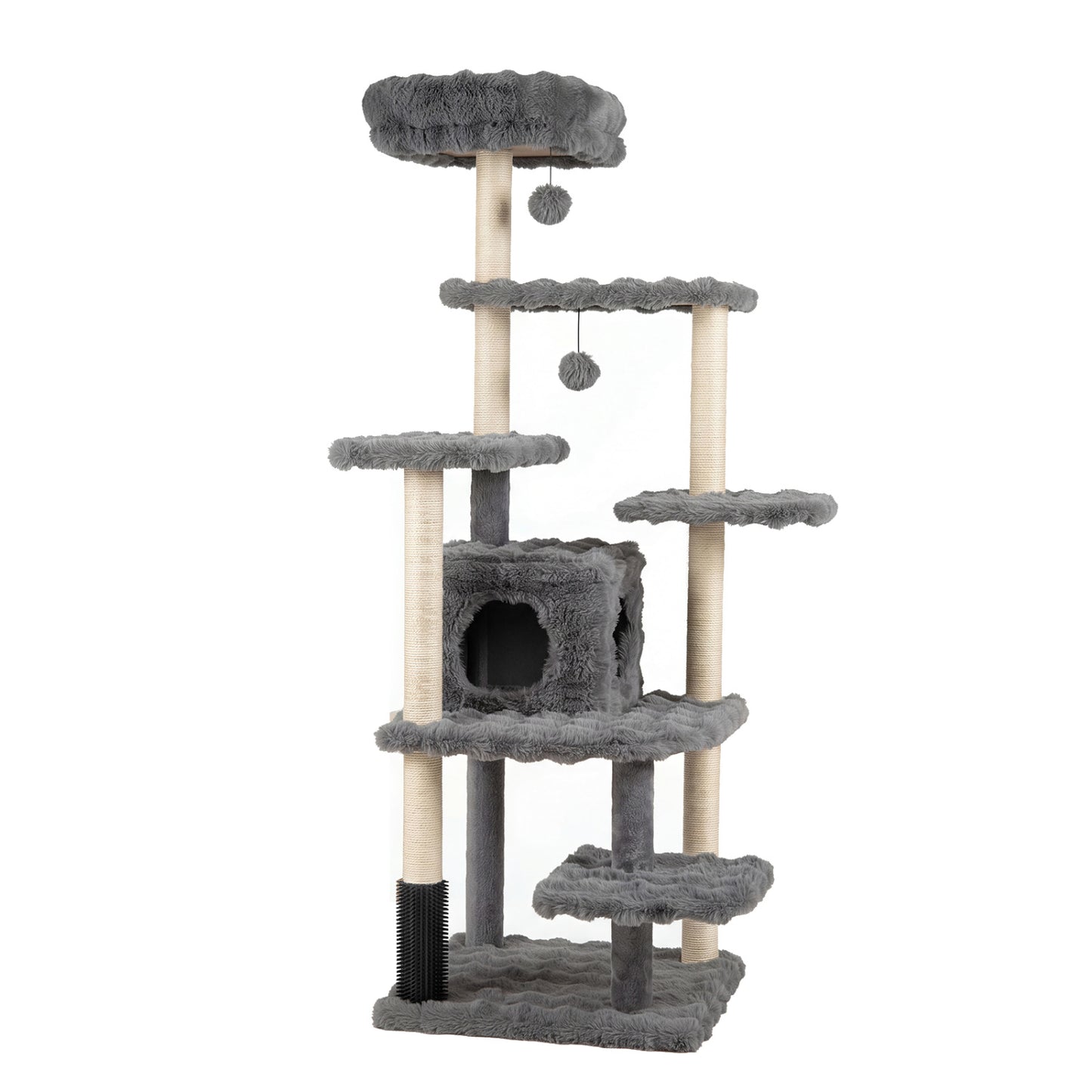 Arbre à chat de 67 pouces avec condo et perchoir rembourré, gris