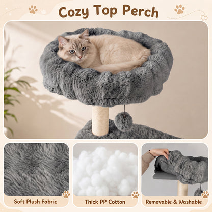 Arbre à chat de 67 pouces avec condo et perchoir rembourré, gris
