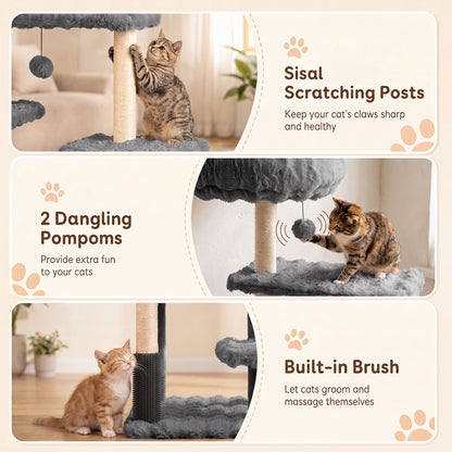 Arbre à chat de 67 pouces avec condo et perchoir rembourré, gris