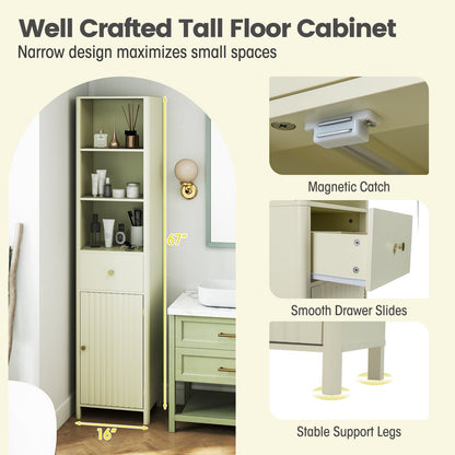 67 Inch Tall Bathroom Cabinet Narrow Floor Cabinet with Fluted Door, Beige Floor Cabinets at Gallery Canada
