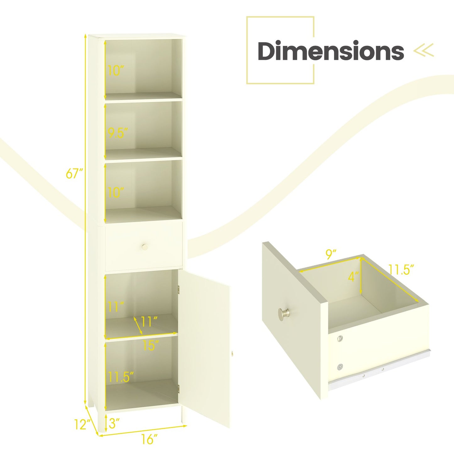 67 Inch Tall Bathroom Cabinet Narrow Floor Cabinet with Fluted Door, Beige Floor Cabinets at Gallery Canada