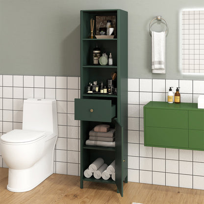 67 Inch Tall Bathroom Cabinet Narrow Floor Cabinet with Fluted Door, Green Floor Cabinets at Gallery Canada