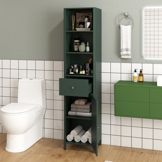 67 Inch Tall Bathroom Cabinet Narrow Floor Cabinet with Fluted Door, Green Floor Cabinets Green at Gallery Canada