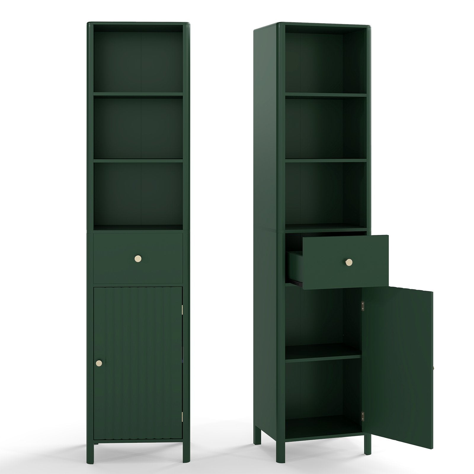 67 Inch Tall Bathroom Cabinet Narrow Floor Cabinet with Fluted Door, Green Floor Cabinets Green at Gallery Canada