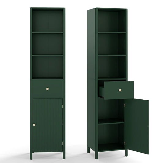 67 Inch Tall Bathroom Cabinet Narrow Floor Cabinet with Fluted Door, Green Floor Cabinets Green at Gallery Canada