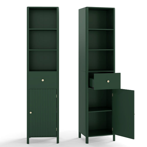 67 Inch Tall Bathroom Cabinet Narrow Floor Cabinet with Fluted Door, Green