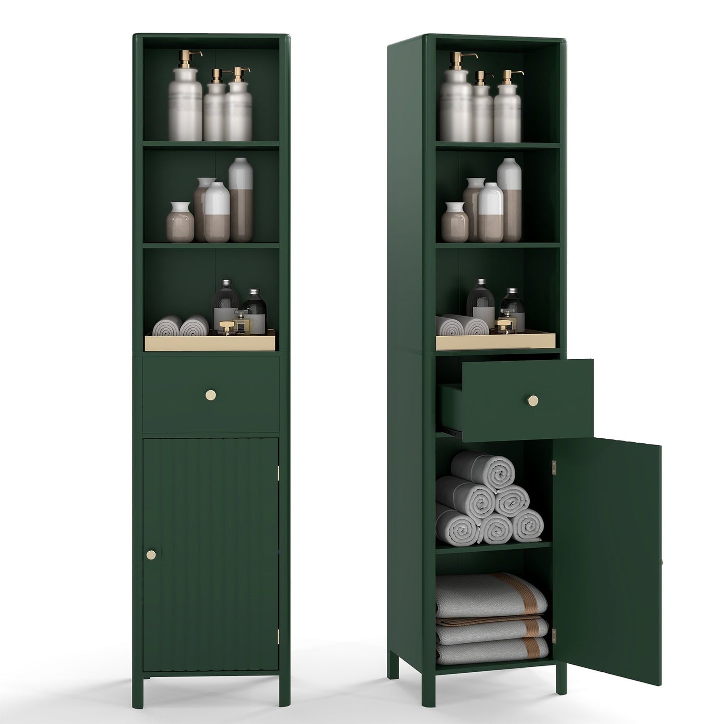 67 Inch Tall Bathroom Cabinet Narrow Floor Cabinet with Fluted Door, Green Floor Cabinets at Gallery Canada