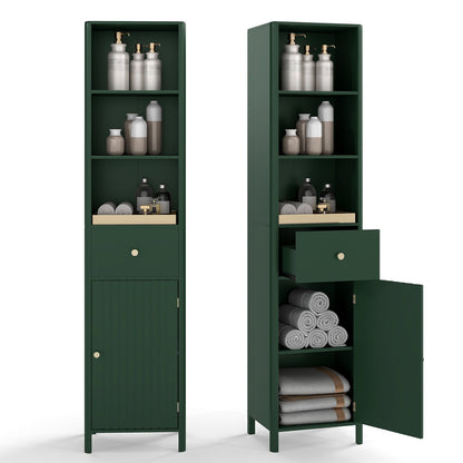 67 Inch Tall Bathroom Cabinet Narrow Floor Cabinet with Fluted Door, Green Floor Cabinets at Gallery Canada