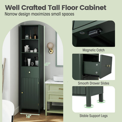 67 Inch Tall Bathroom Cabinet Narrow Floor Cabinet with Fluted Door, Green Floor Cabinets at Gallery Canada
