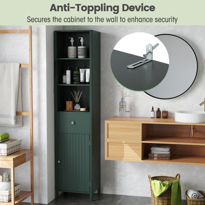 67 Inch Tall Bathroom Cabinet, Narrow Floor Cabinet, Fluted Door, Green Floor Cabinets at Gallery Canada